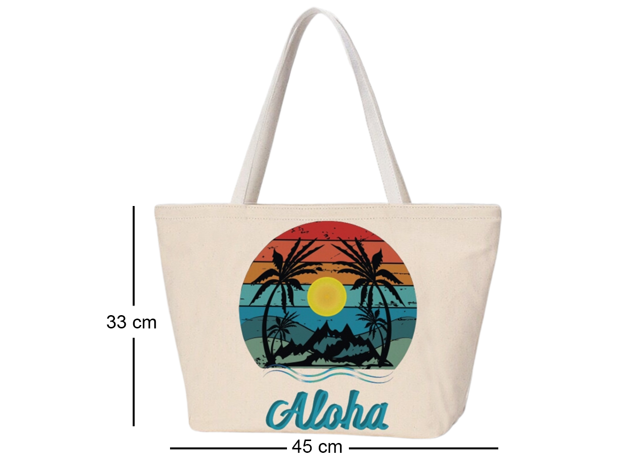 "Aloha" Palm Tree Sunset Beach Tote Bag 45x33cm